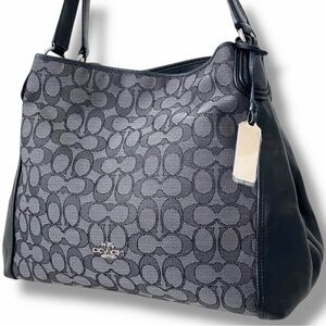 Coach Edie Women Shoulder Bag 31 Signature Canvas Leather Horse Carriage Tote